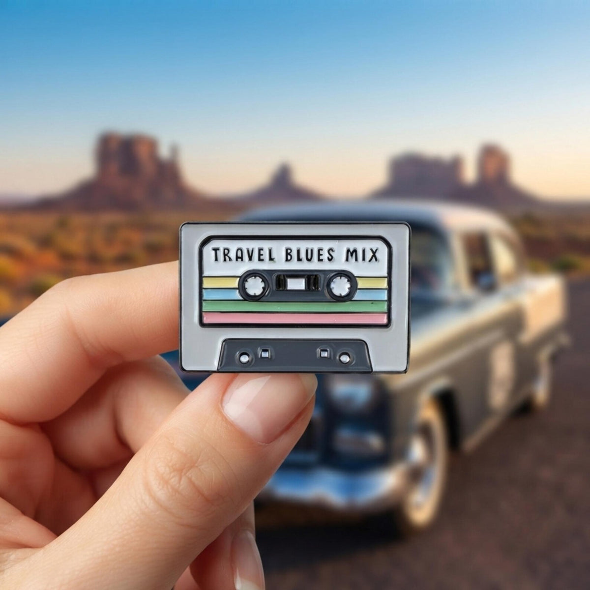 Road Trip Wanderlust Pin – Retro Travel Blues Cassette Enamel Record Pin Collector