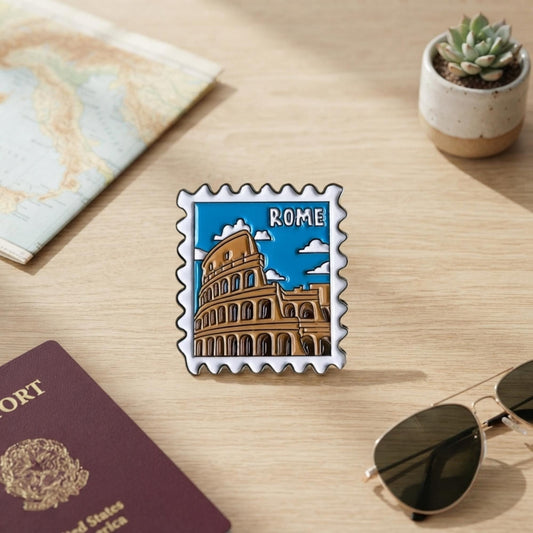 Wanderlust Rome Enamel Pin – Travel Souvenir Colosseum Patches