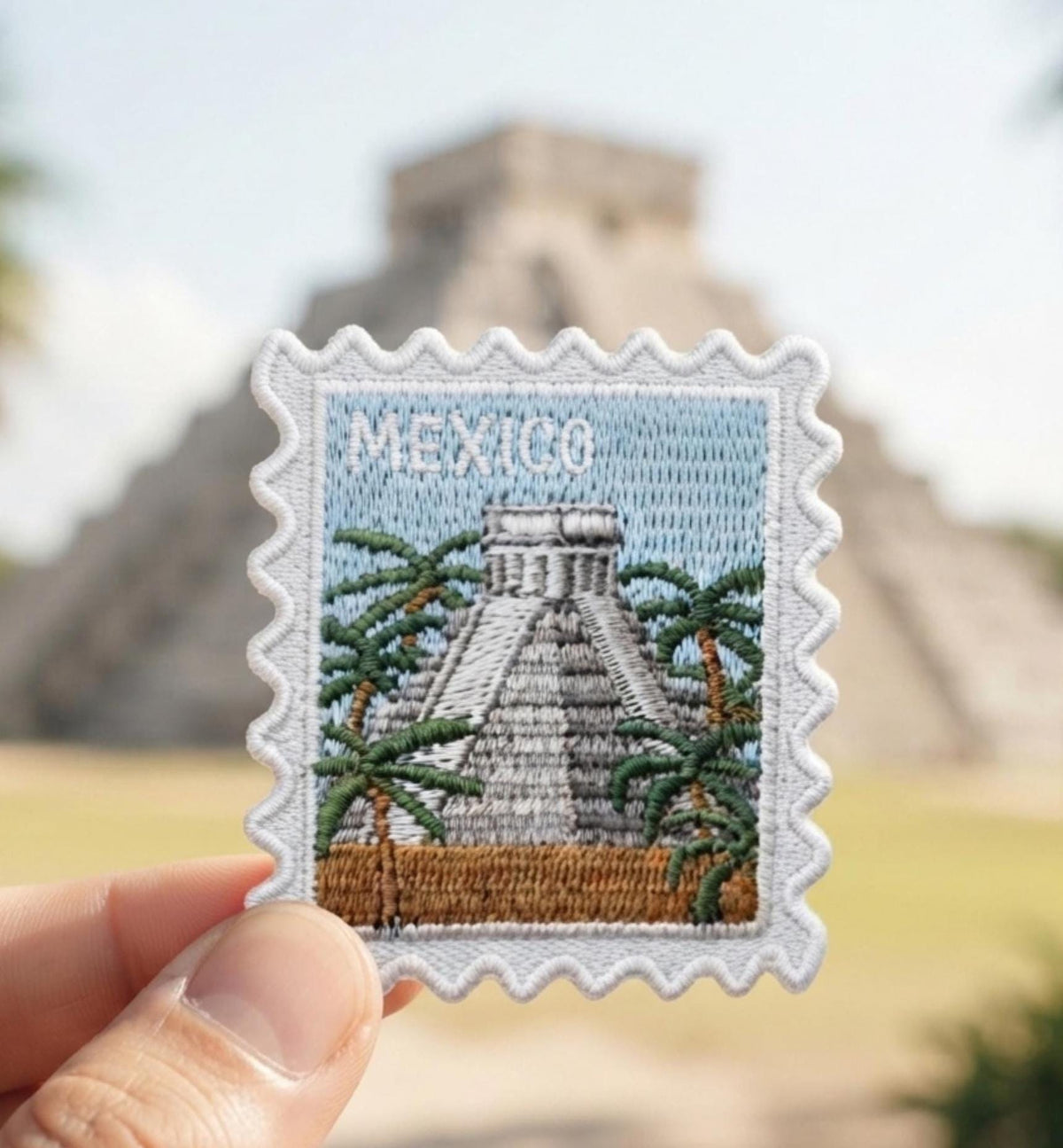 Mexico Ruins Stamp Patch – Iron On Travel Souvenir 2 X 2 Patches