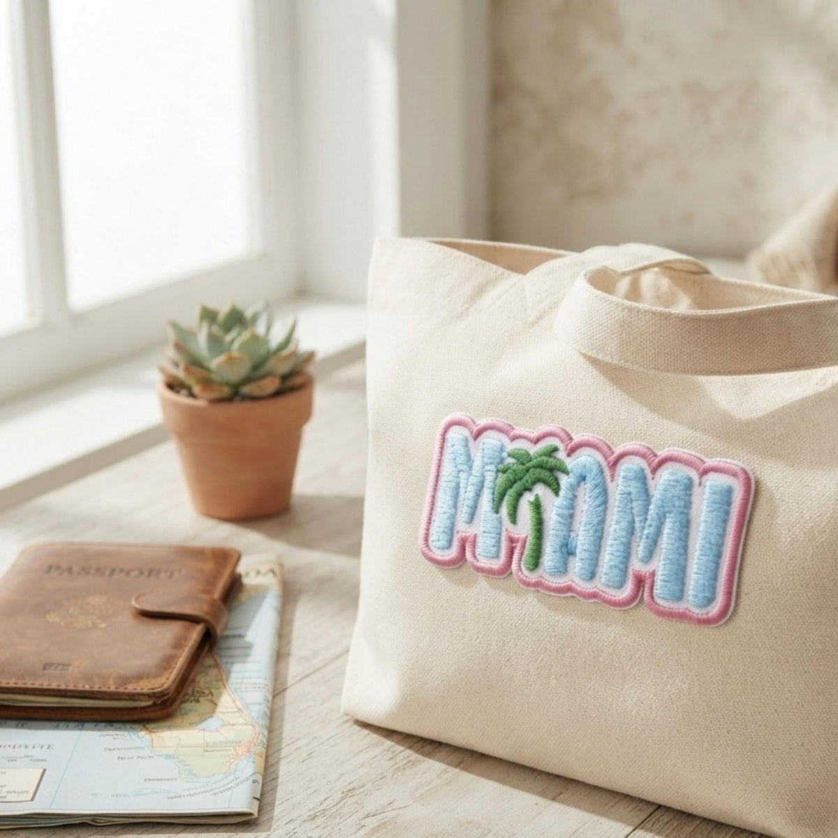 Miami Nights Patch – Travel Palm Tree Iron On Souvenir Patches Travel Accessories