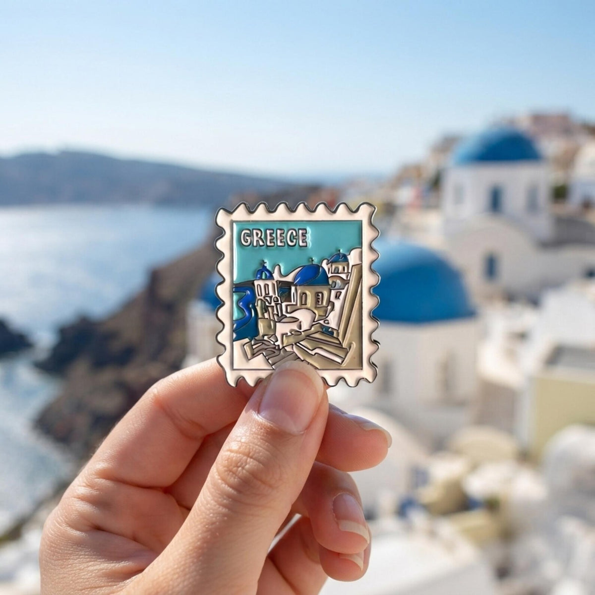 Santorini Enamel Pin – Greece Travel Souvenir
