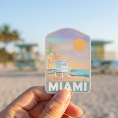 Miami Travel Sticker- Miami Beach- Vinyl Sticker- Waterproof- Water Bottle- Souvenir- Sticker- Travel Gift