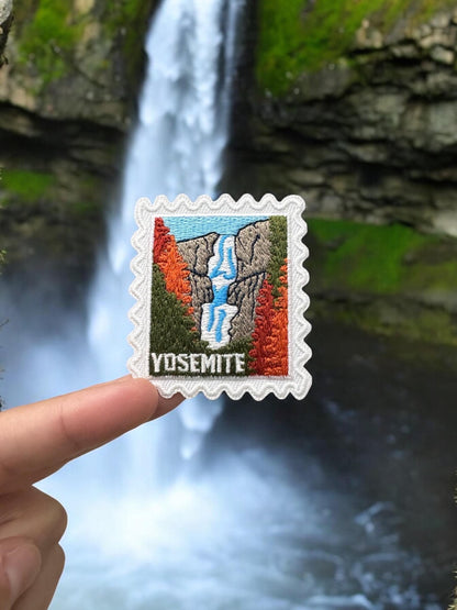 Yosemite National Park Iron On Patch – Waterfall Hiking Souvenir 2 X 2 Patches