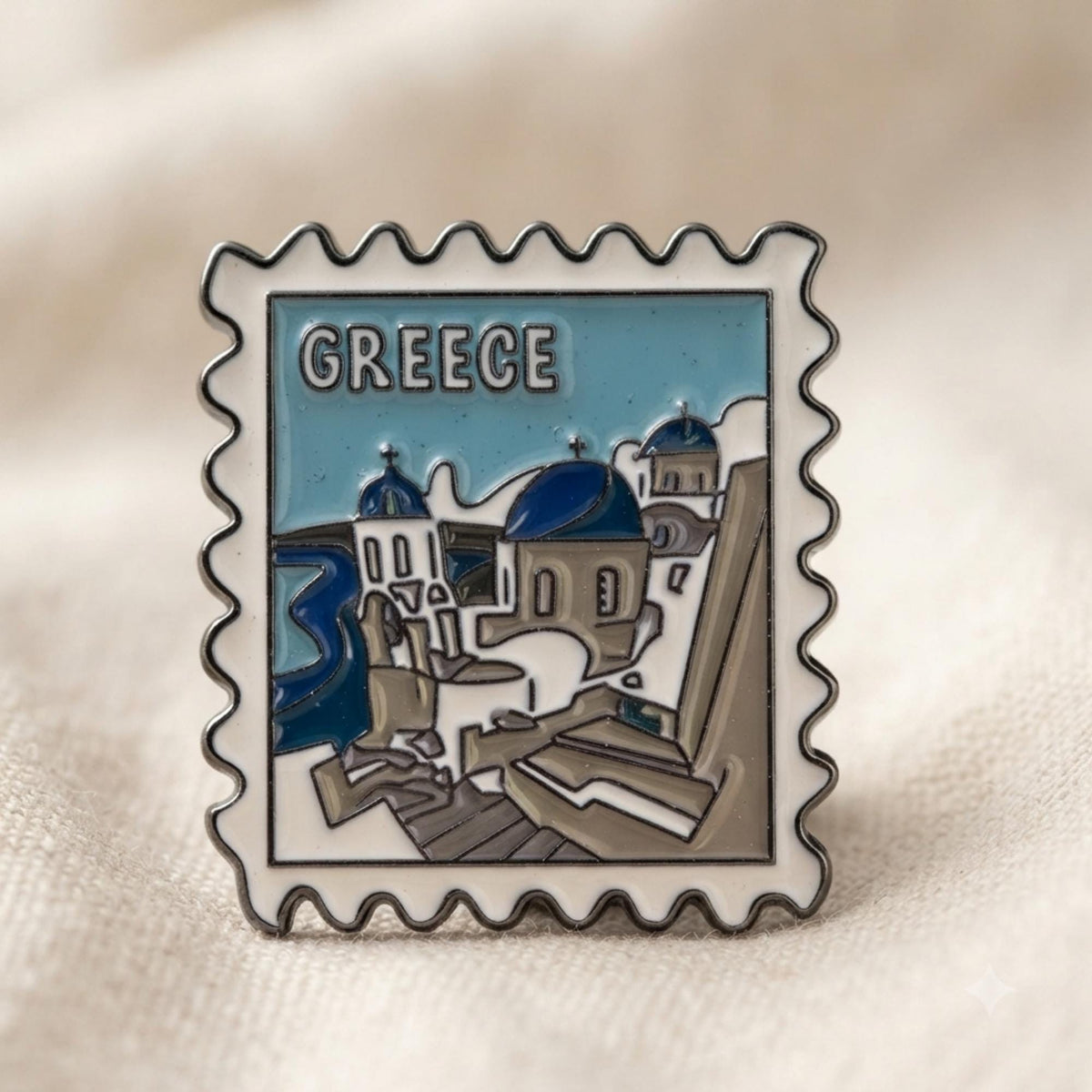 Santorini Enamel Pin – Greece Travel Souvenir