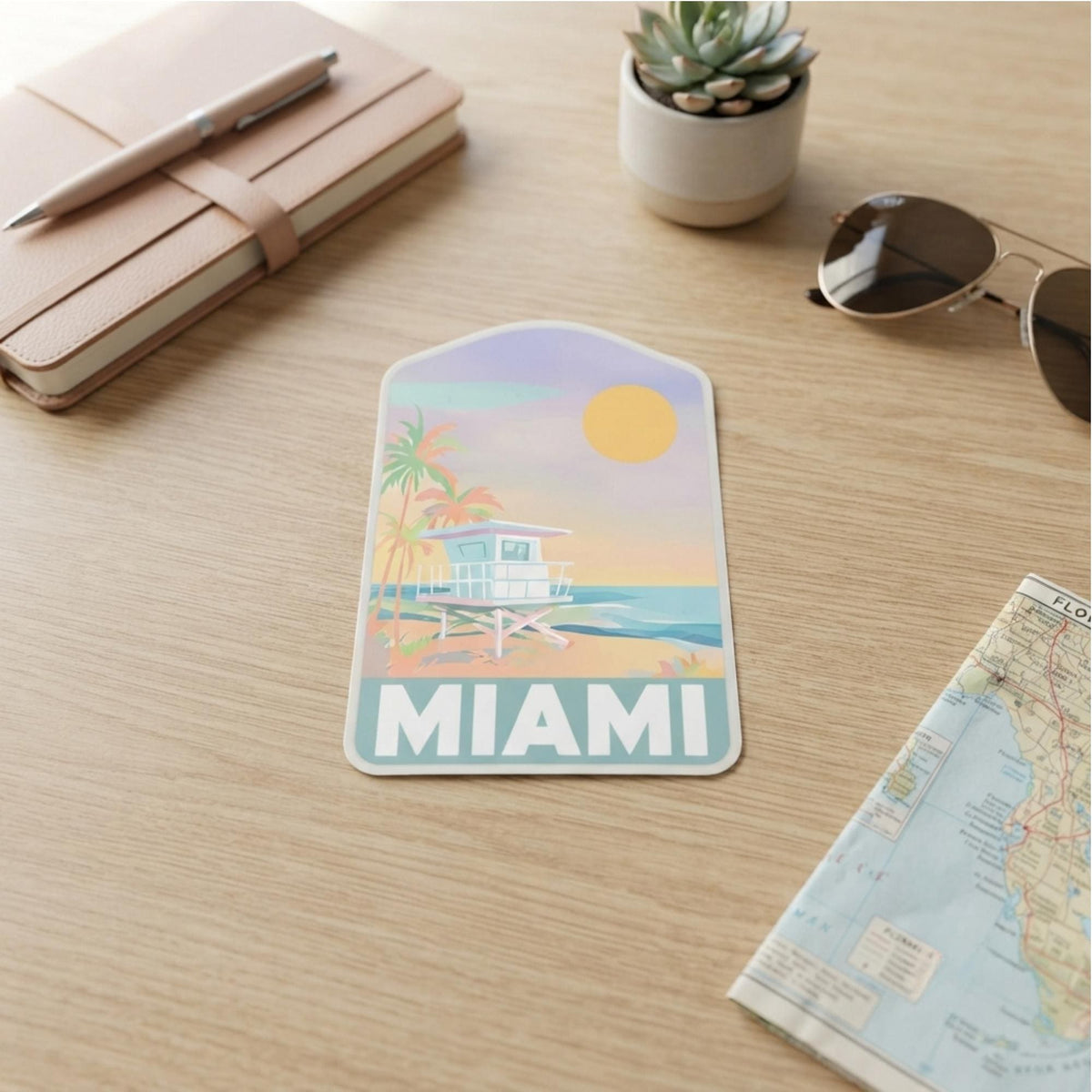 Miami Travel Sticker- Miami Beach- Vinyl Sticker- Waterproof- Water Bottle- Souvenir- Sticker- Travel Gift
