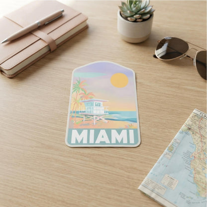 Miami Travel Sticker- Miami Beach- Vinyl Sticker- Waterproof- Water Bottle- Souvenir- Sticker- Travel Gift