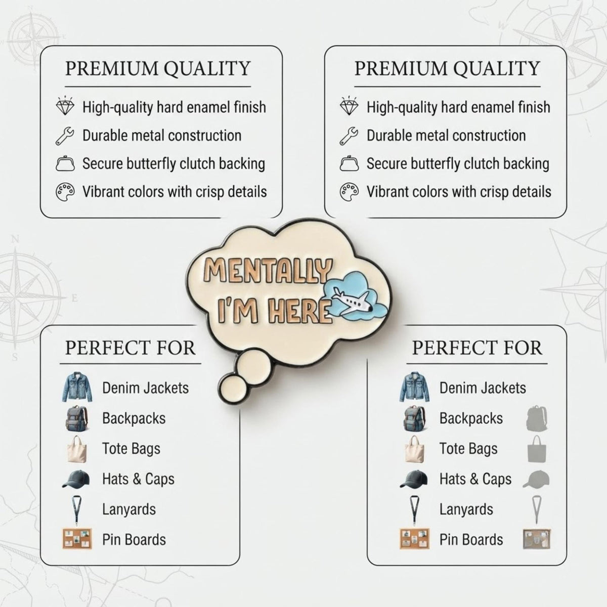 Wanderlust Enamel Pin – Adventure Travel Clouds Airplane Jet Setter Patches