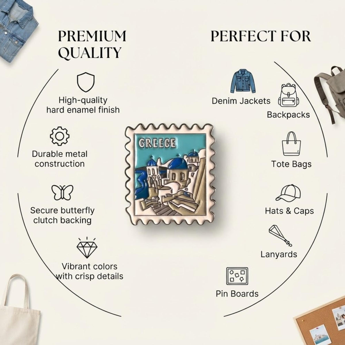 Santorini Enamel Pin – Greece Travel Souvenir