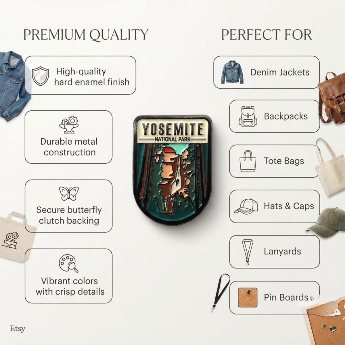 Yosemite National Park Enamel Pin – Travel Souvenir, Hiking Gift