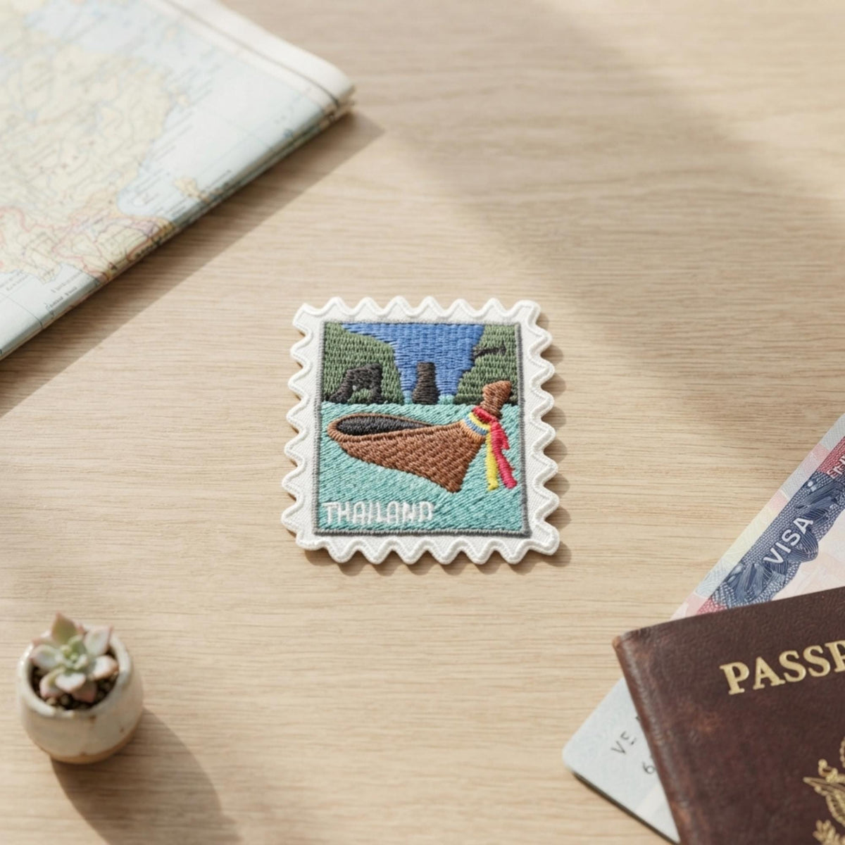 Thailand Travel Patch – Stamps Boat Souvenir Iron On Island Applique Gift