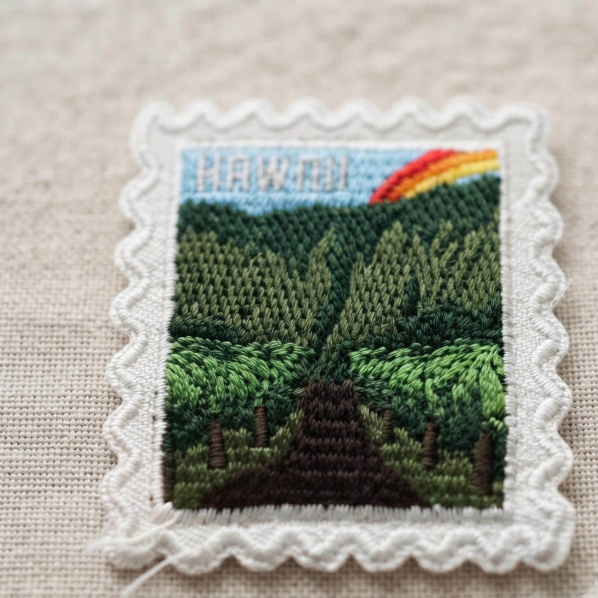 Hawaii Aloha Patch – Embroidered Rainbow Landscape Iron-On Souvenir