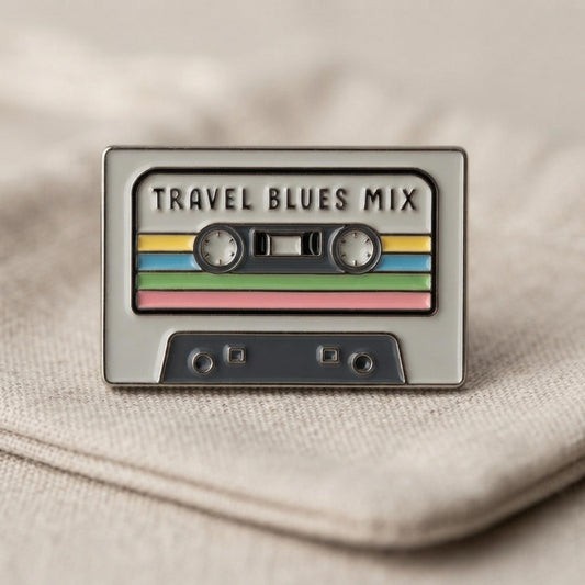 Road Trip Wanderlust Pin – Retro Travel Blues Cassette Enamel Record Pin Collector