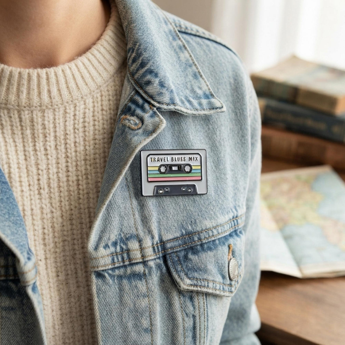 Road Trip Wanderlust Pin – Retro Travel Blues Cassette Enamel Record Pin Collector