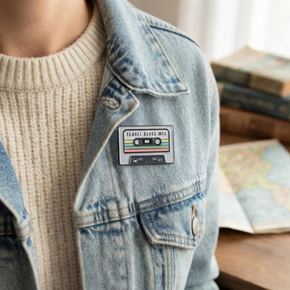 Road Trip Wanderlust Pin – Retro Travel Blues Cassette Enamel Record Pin Collector