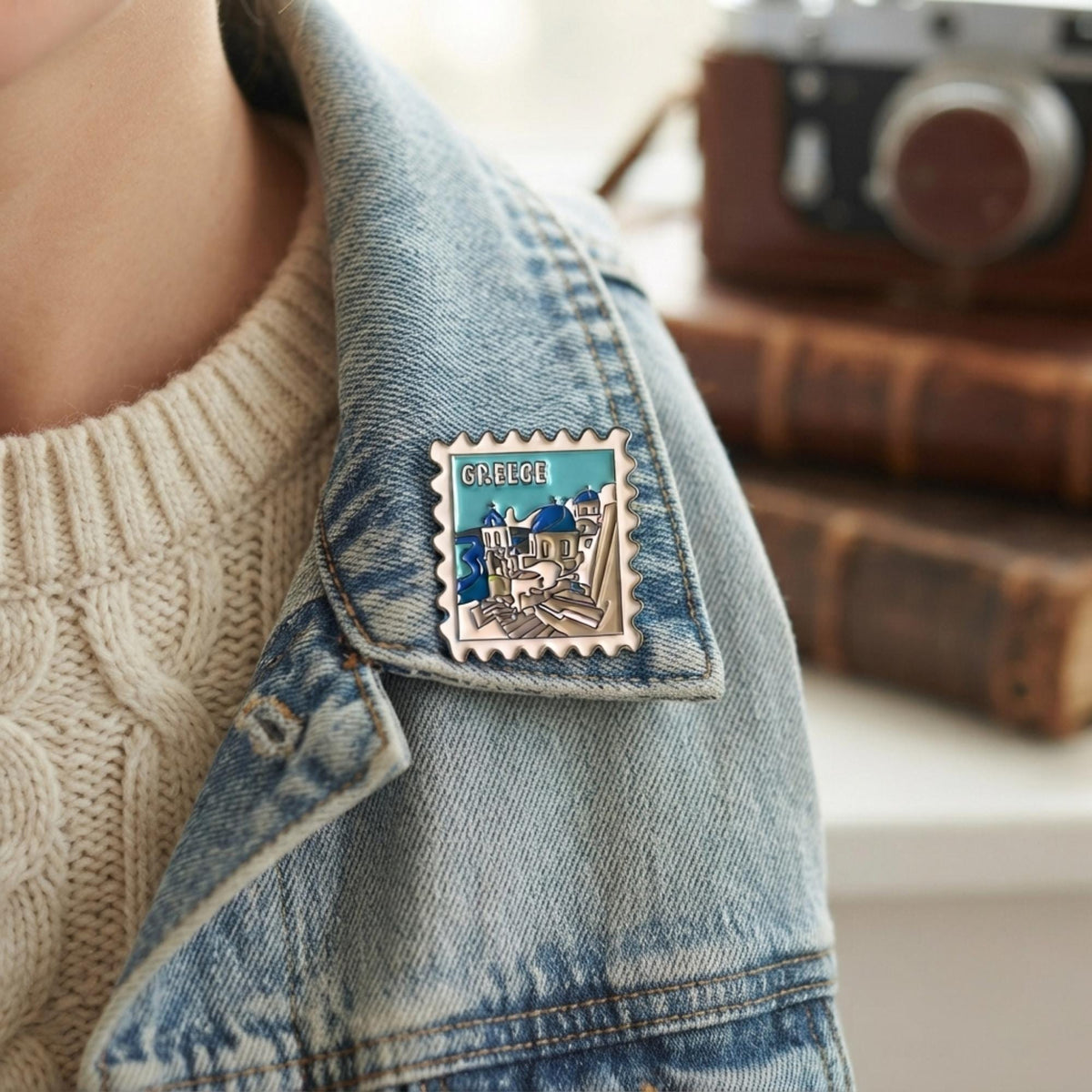 Santorini Enamel Pin – Greece Travel Souvenir