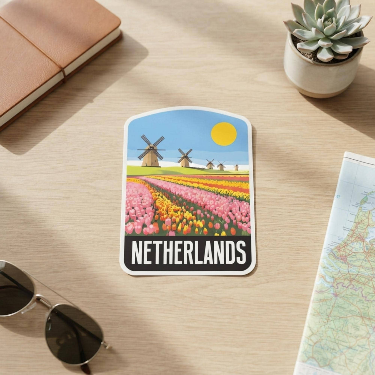 Netherlands Travel Vinyl Sticker – Windmills Waterproof Souvenir Gift