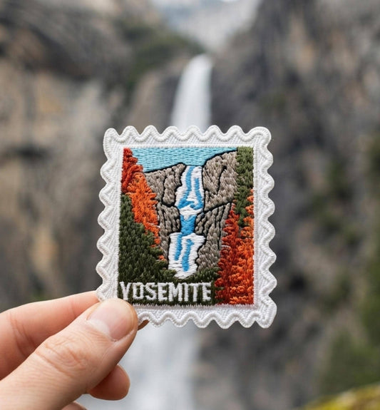 Yosemite National Park Iron On Patch – Waterfall Hiking Souvenir 2 X 2 Patches