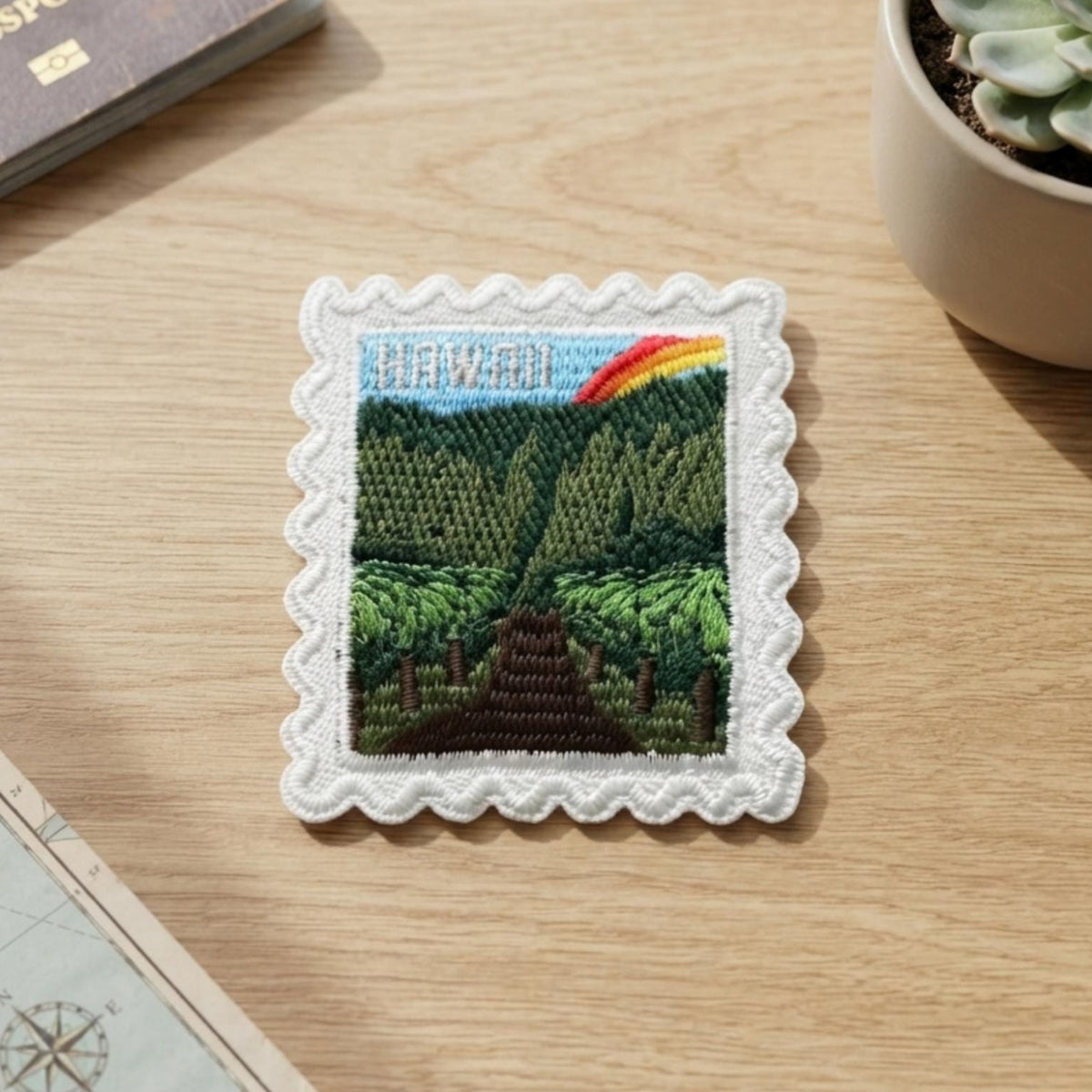 Hawaii Aloha Patch – Embroidered Rainbow Landscape Iron-On Souvenir