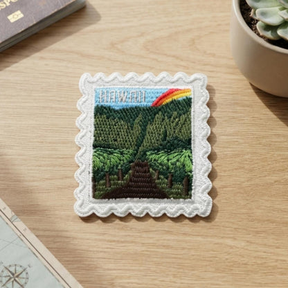 Hawaii Aloha Patch – Embroidered Rainbow Landscape Iron-On Souvenir