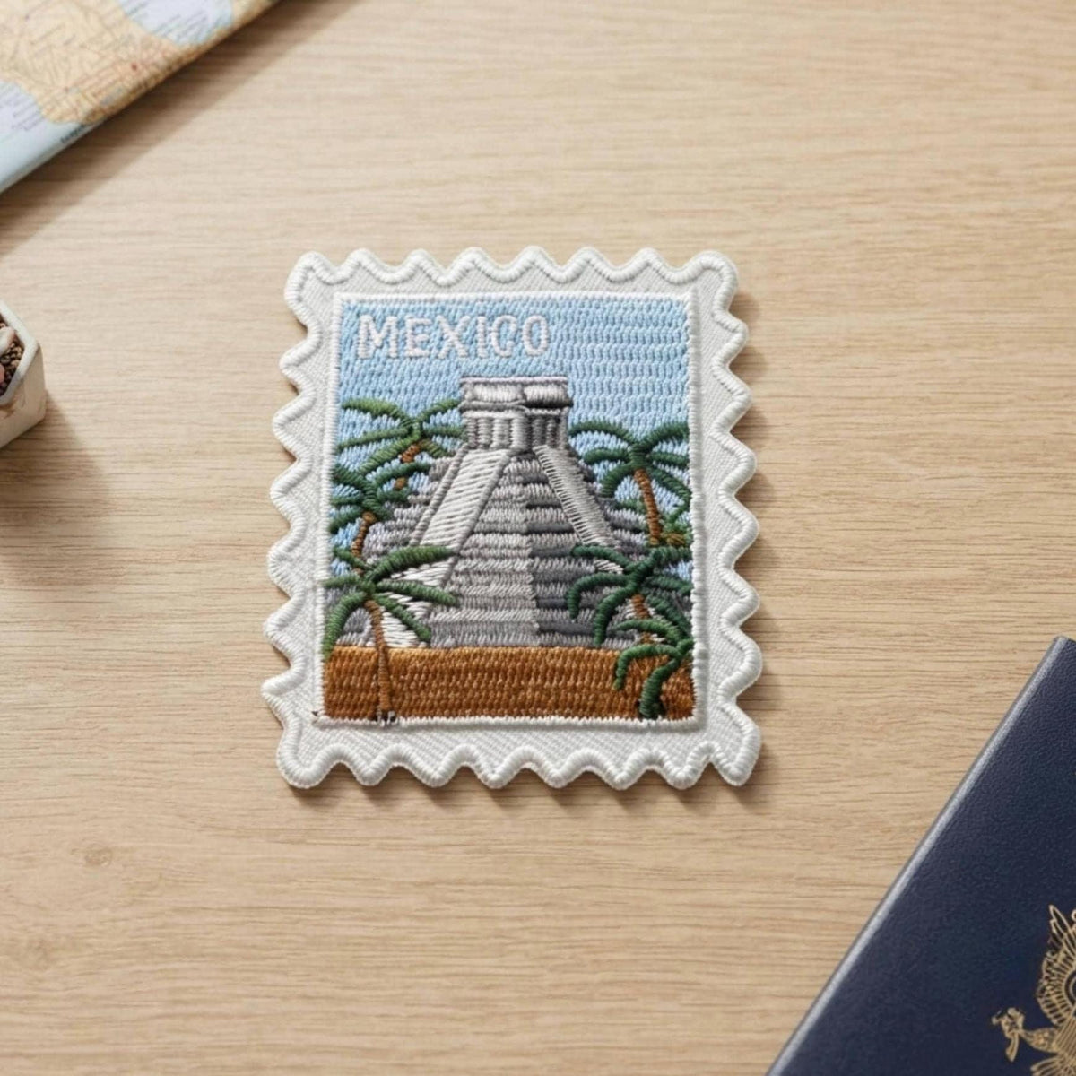 Mexico Ruins Stamp Patch – Iron On Travel Souvenir 2 X 2 Patches