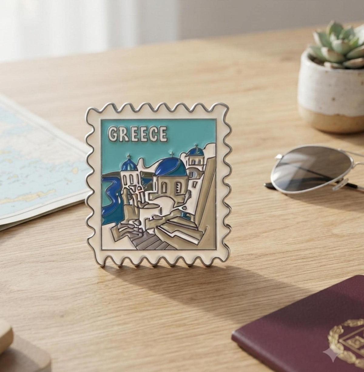 Santorini Enamel Pin – Greece Travel Souvenir